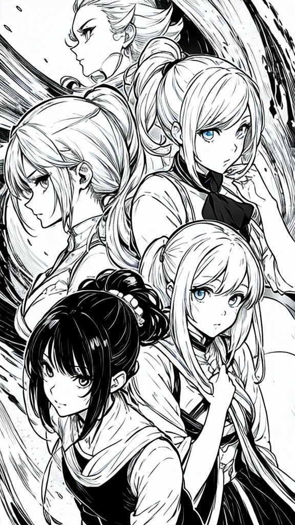 anime pose ,white background,full body, monochrome tone