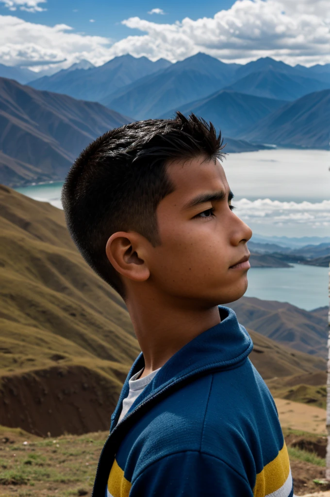 Andean boy in profile looking at the horizon