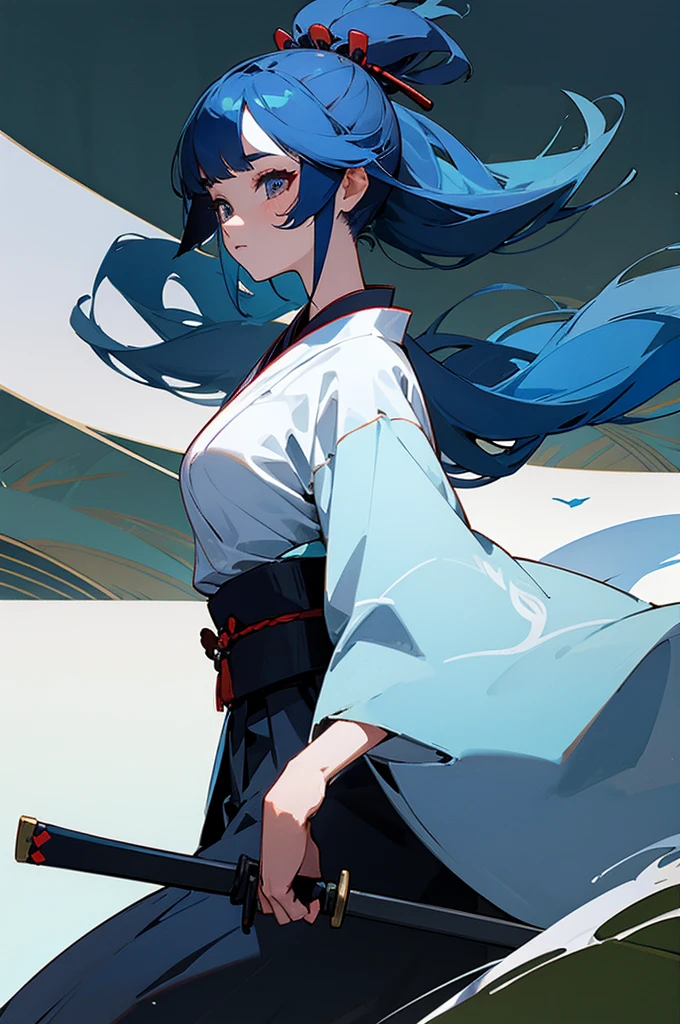 Female , Haori, Samurai Clothing, Forest Background, Blue Hair