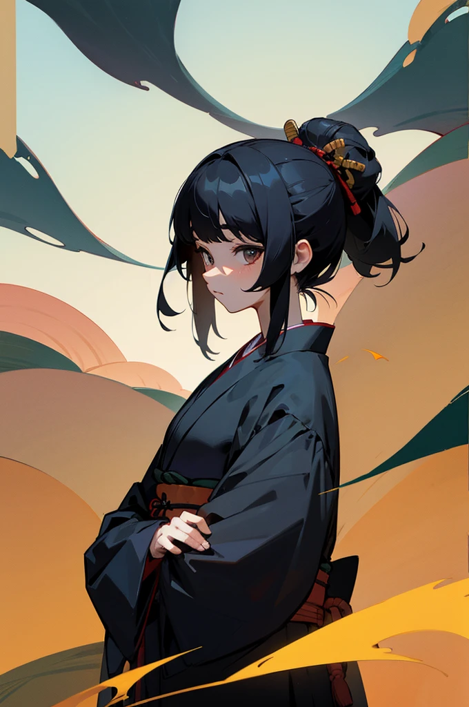 Female , Haori, Samurai Clothing, Forest Background, Black hair