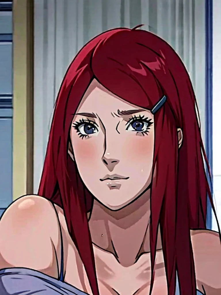 Uzumaki_kushina,huge breasts, beautiful face:1.3,butt hole,navel, cleavage ,bellybutton,off the shoulder:1.8,body facing front,full body shot,standing,skirt up