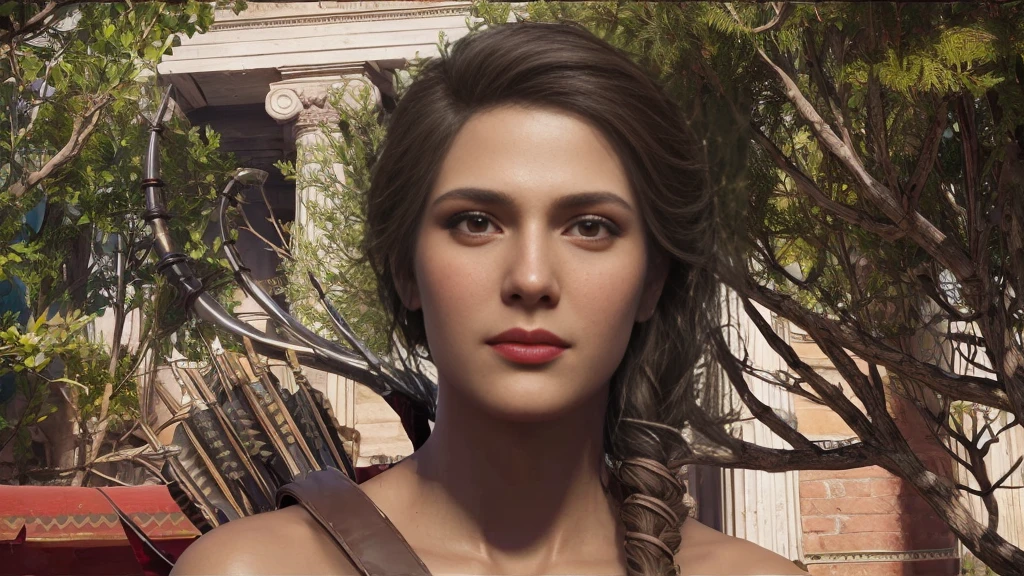 Kassandra, brown eyes, (best quality, ultra-detailed), (realistic:1.37), beautiful and detailed face, ultra-realistic texture, delicate face, delicate body, red lipstick, bright colors. High definition, 8K.