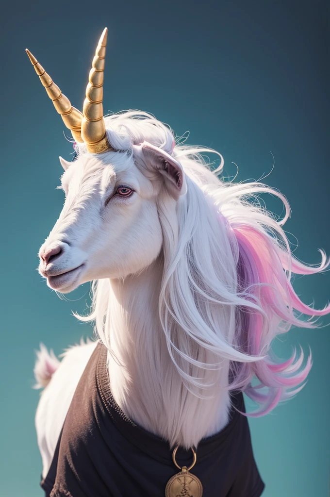 A goat with a unicorn horn