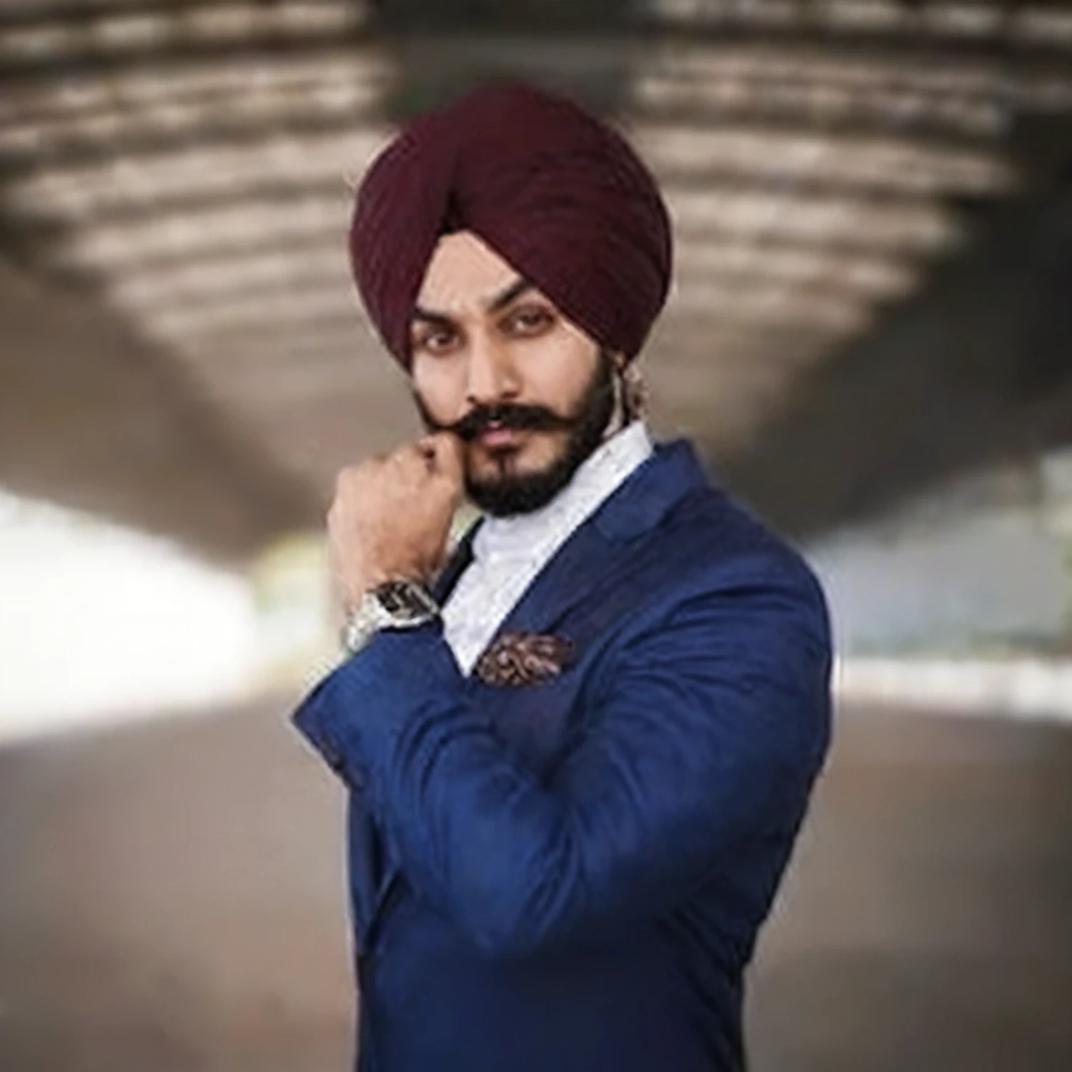 man in a turban posing for a picture in a tunnel, by Manjit Bawa, inspired by Manjit Bawa, turban, wearing a turban, photo”, inspired by Sardar Sobha Singh, handsome man, ornate turban, a handsome, gentelman, accurate depiction, new song, * colour splash *, dressed in a jodhpuri suit