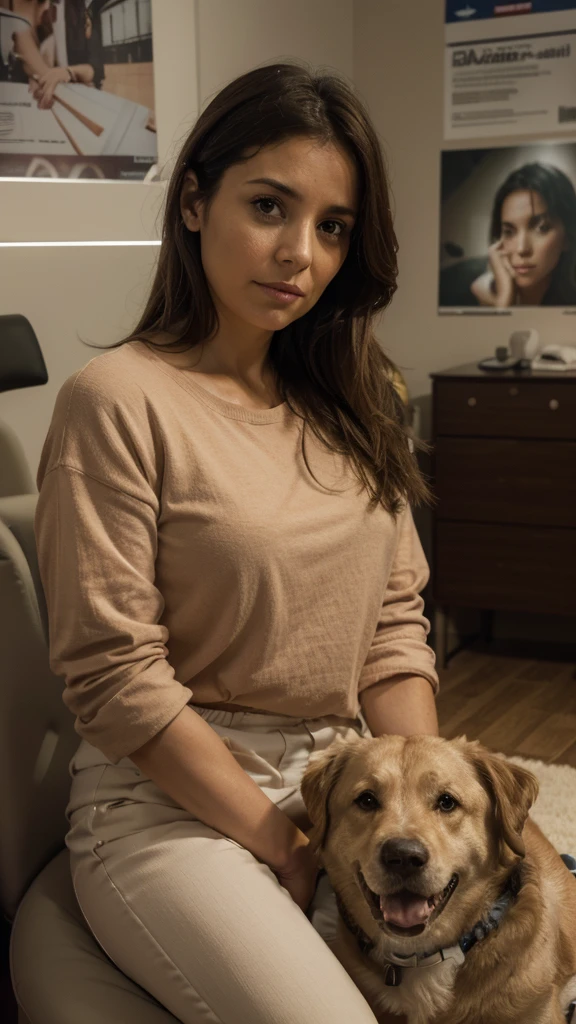 María López, woman, 34 years old, confused and worried face, modern times, casual clothing, in a doctor's office, sitting in a chair with a medical professional in front of her, background with medical equipment and posters, medium shot, hyper-realistic, photo realism, cinematography. The camera lens size should be 200 mm, the aperture setting f/4.5, and the ISO 1600. The artistic medium should be color photography.