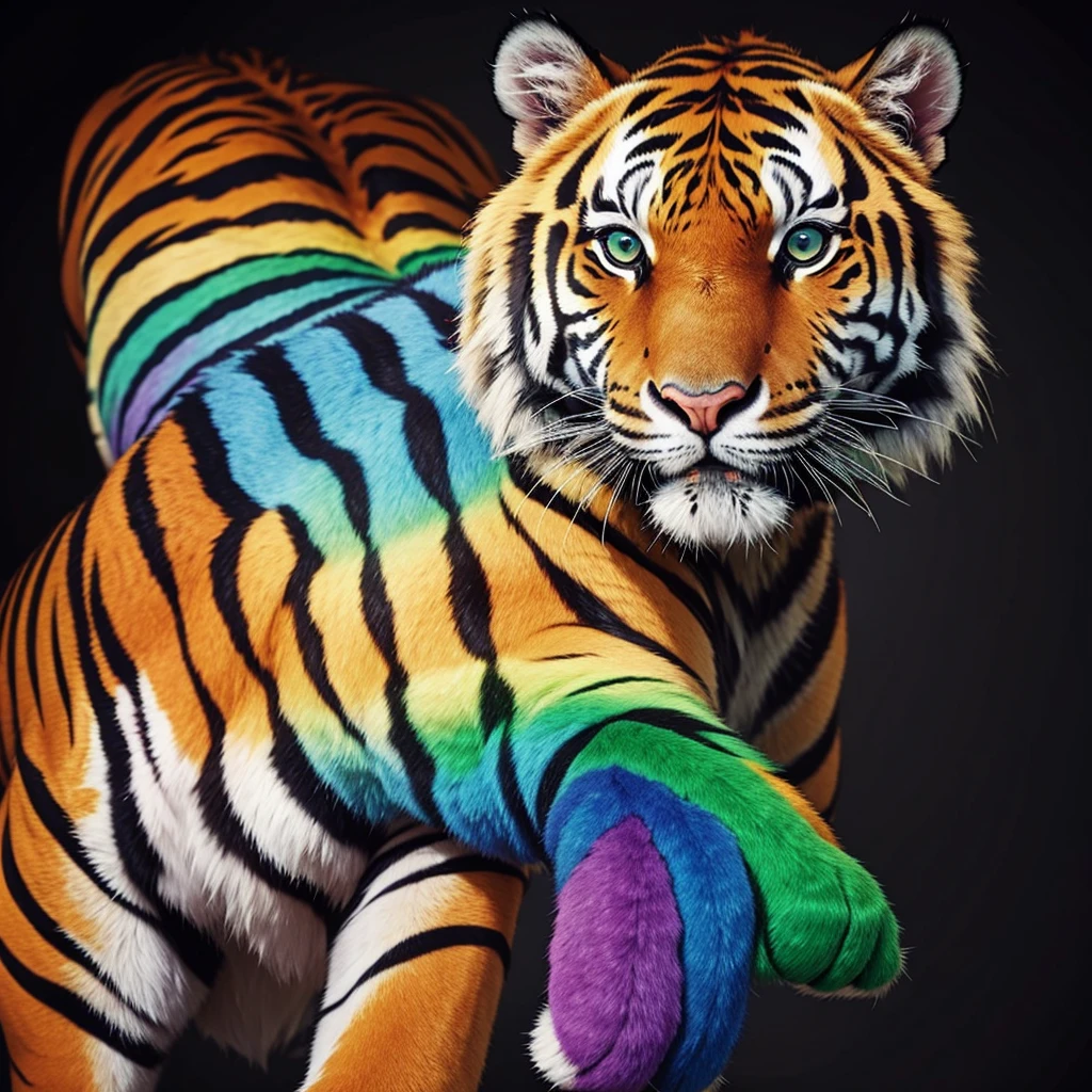 A normal tiger with colorful rainbow fur