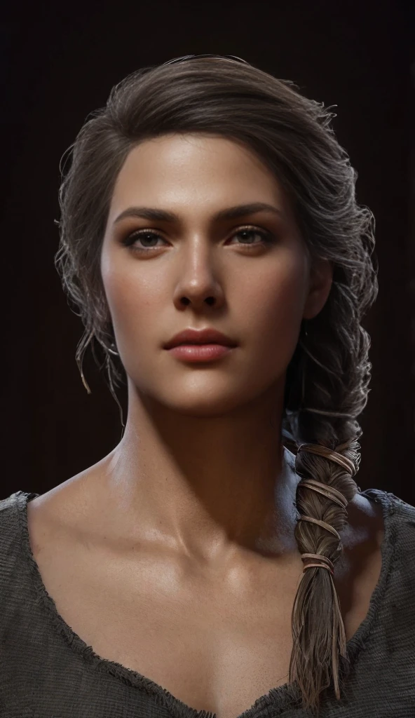 Kassandra, brown eyes, (best quality, ultra-detailed), (realistic:1.37), beautiful and detailed face, ultra-realistic texture, delicate face, delicate body, red lipstick, bright colors. High definition, 8K.