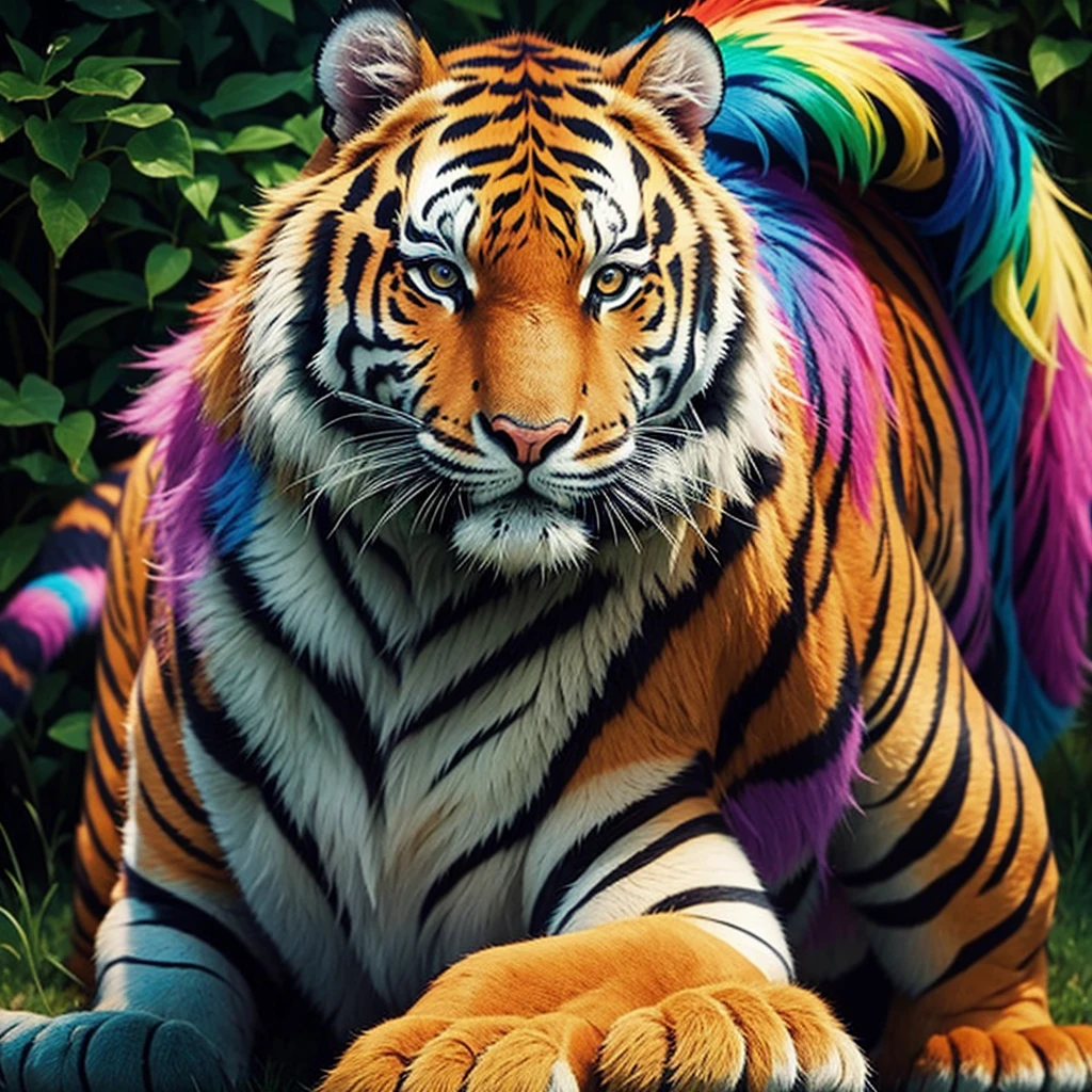 A normal tiger with colorful rainbow fur