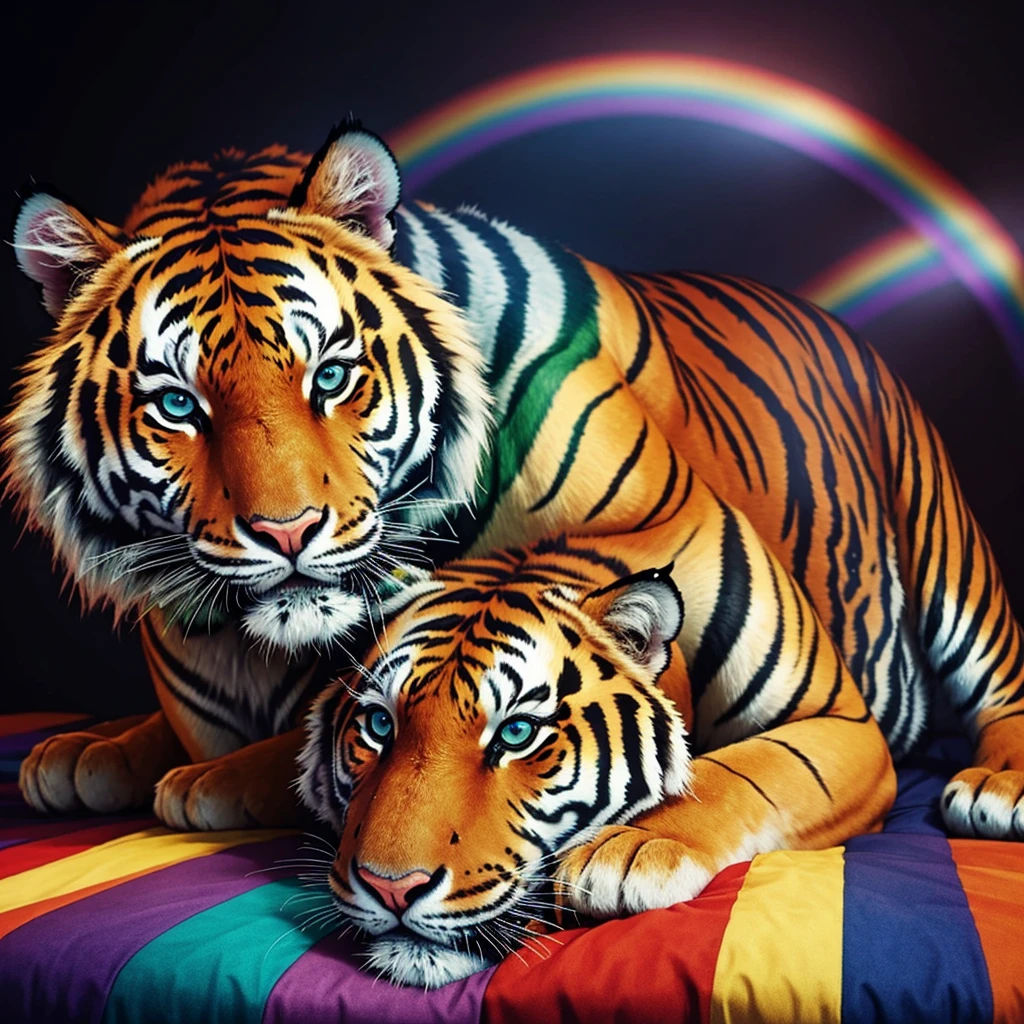 A normal tiger with colorful rainbow fur