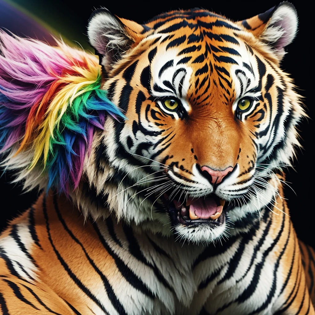 A normal tiger with colorful rainbow fur
