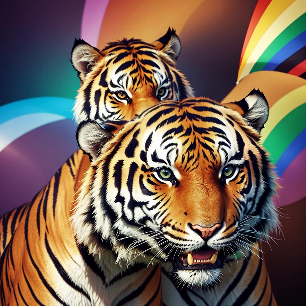 A normal tiger with colorful rainbow fur