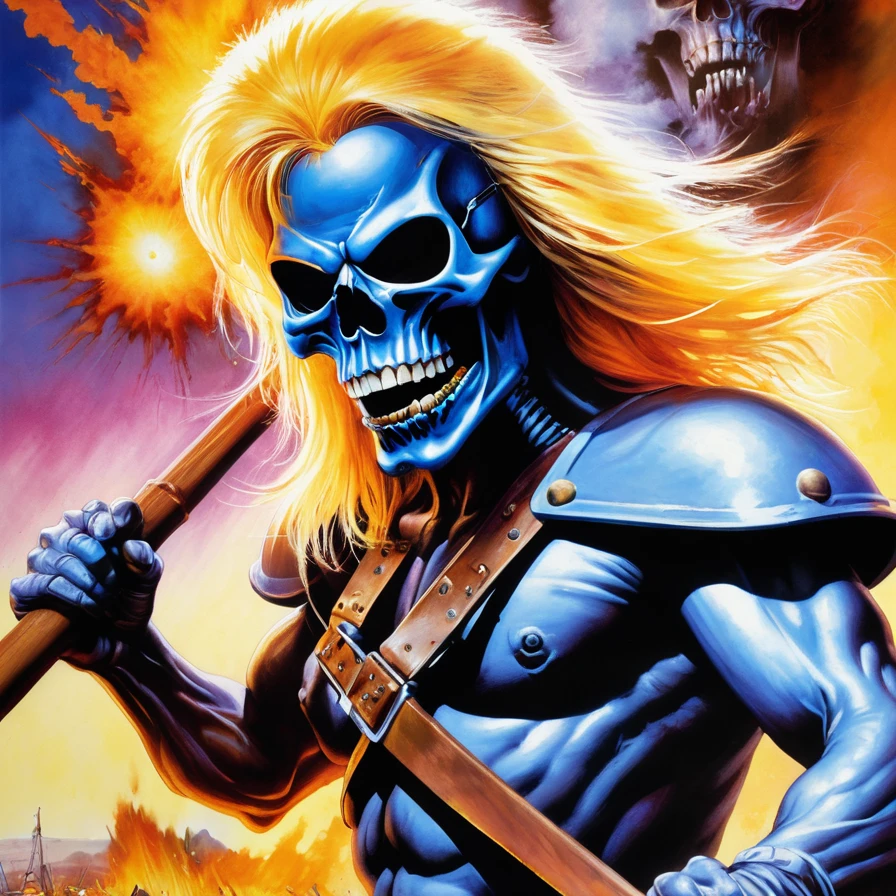 A ultra realistic poster of (cartoon monster), (extremely bright:1.1), an eye patch, close up, a painting of an iron maiden being attacked by a demon on the battlefield, iron maiden album cover 1982, nuclear art, yellow hair, against the background of a nuclear explosion, Ozzy Osbourne album cover 1986, an airbrush painting, full color illustration, (upper body:1.5)
hmvi style, skulls on pedestals, Nazareth album cover 1978
(dynamic pose:1.1), by Daniel Castan, Carne Griffiths, Andreas Lie, Russ Mills, Leonid Afremov, dark background, cinematic, ultra detail, vibrant, 3d render, illustration