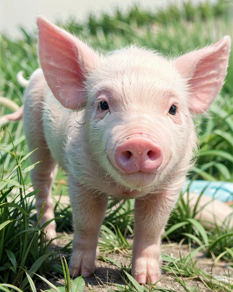 a pink pig on the grass,  with haadultimatepinkpig 