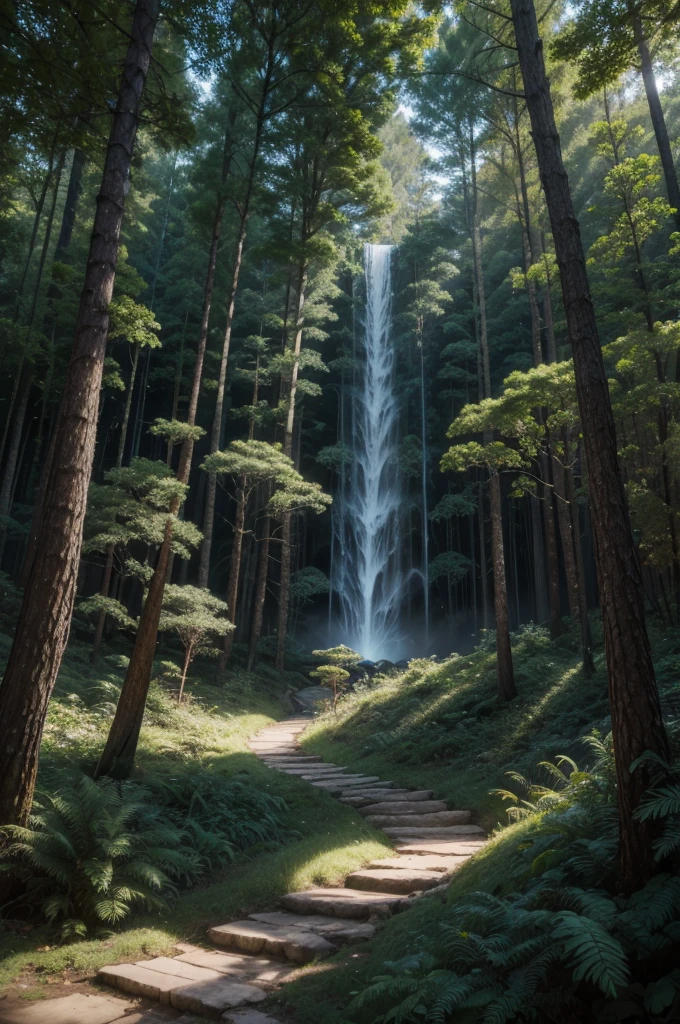 Panoramic image of a beautiful futuristic forest, with plants that have their own light, many colors and have a depth where you can see mountains and a beautiful sunset between the forest trees, mushrooms everywhere, a snake wrapped around a branch of tree.. Ayauasca, very colors, lights, forest futurism, florest avatar film, depth of field, cinematic lighting, motion blur, glowing light, UHD, high quality, best quality, highres, 8k, highres