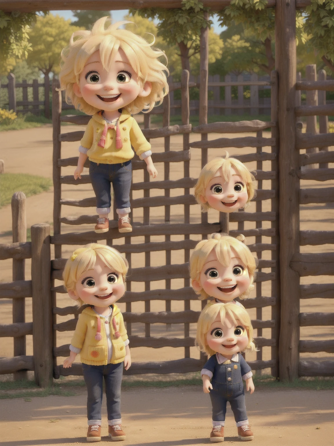 there is a baby standing in front of a gate and a woman, she is smiling and excited, 2 years old, she is smiling and happy, with a happy expression, taken in zoo, she expressing joy, sunny day, she is smiling, sunny day time, on a sunny day, super cute and friendly, in a sunny day, having a great time