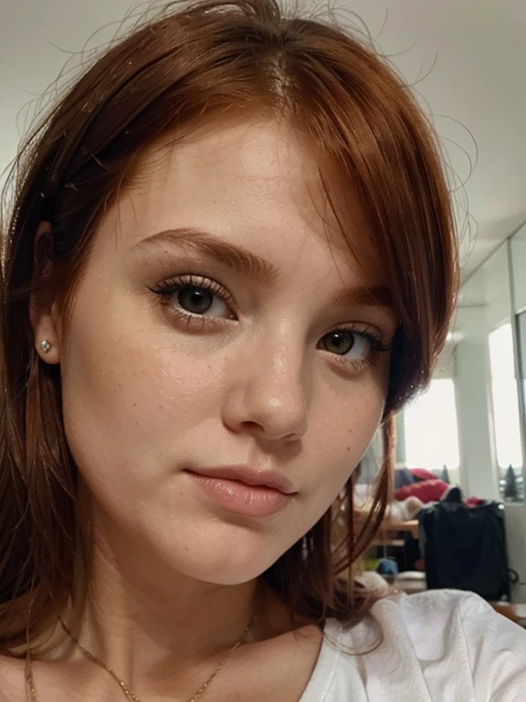 Thick redhead girl, close up selfie, perfect face