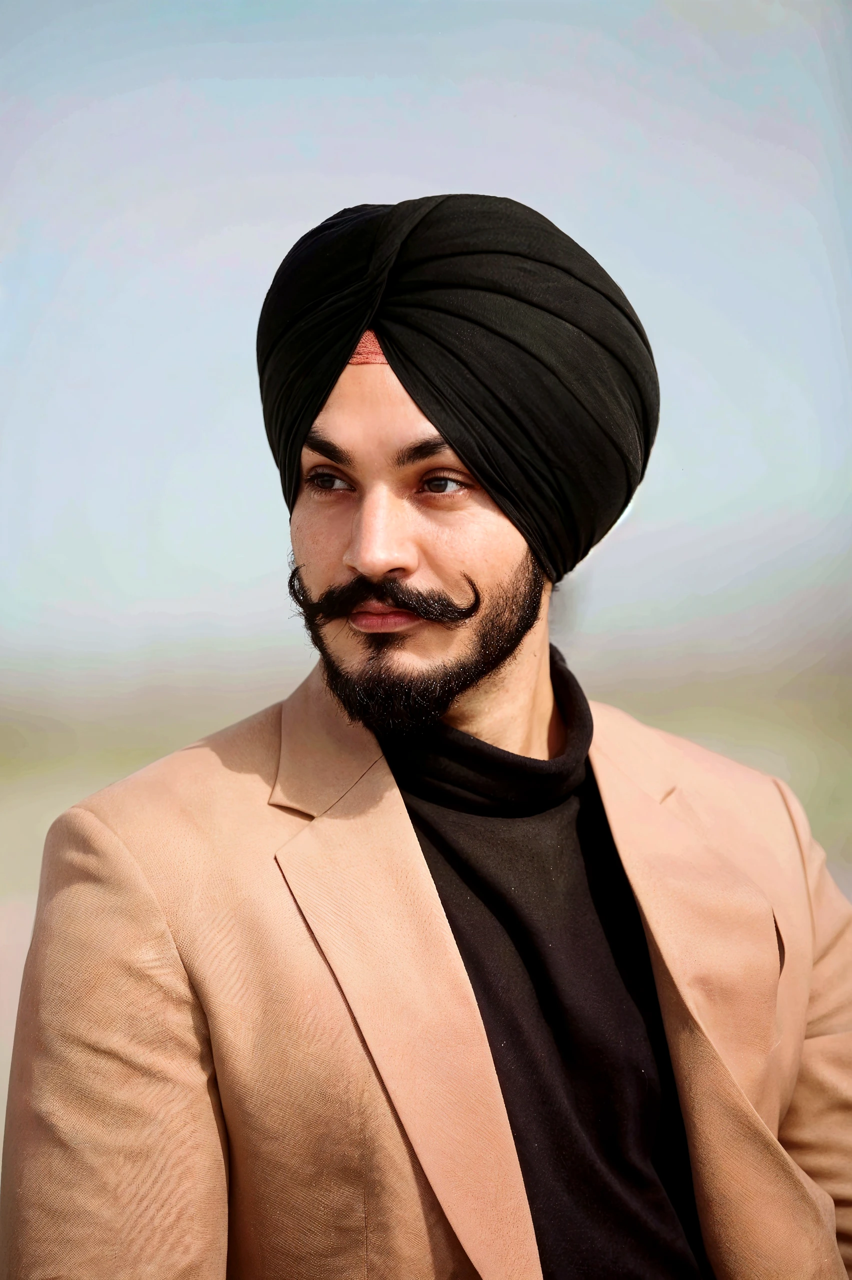 araff wearing a turban and a black shirt, turban, wearing a turban, by Manjit Bawa, inspired by Manjit Bawa, profile image, headshot profile picture, high quality portrait, inspired by Sardar Sobha Singh, portrait shot, accurate depiction, promotional picture, riyahd cassiem, close - up portrait shot, profile pic, eye - level view