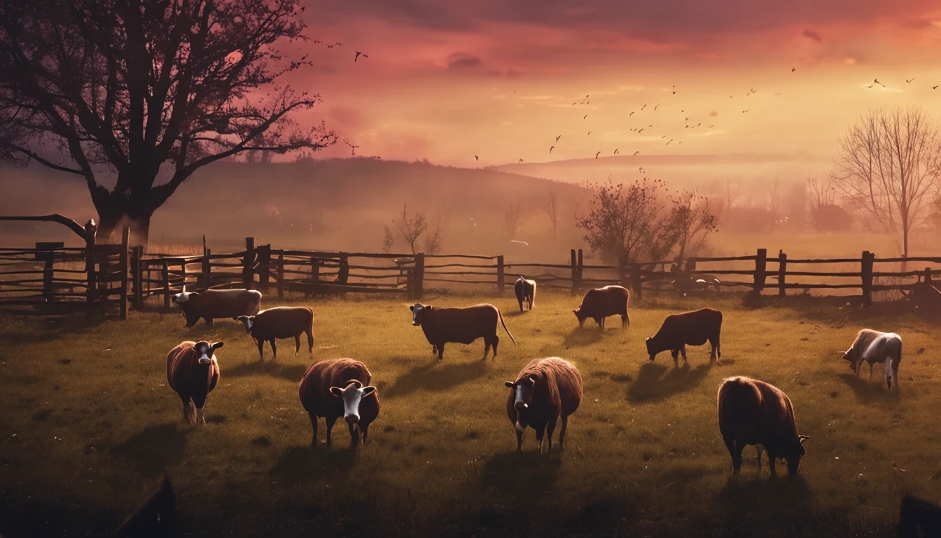 evening, Farm, grass animals