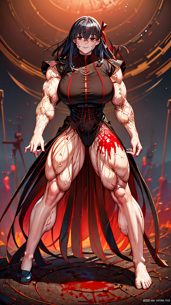 ((bloodstains)), ((respingos de bloodstains)), ((bloodstains nas roupas)), ((mancha de bloodstains)), hospital, (nurse uniform), (has an electric saw), (zombie's), absurderes, foto RAW, extremely delicate and beautiful, Masterpiece artwork, muscular woman, extremamente musculosa extremely large physique, extremely muscular legs, extremely muscular arms, extremely large physique, very muscular,best qualityer, ultra-high resolution, 32k, hyper realist, ultra-detailed, Detailed Description, skin fair, 20 year, crying mole, 耳环, Colossal, short medium hair, wavyhair, evil smile, full body shot,