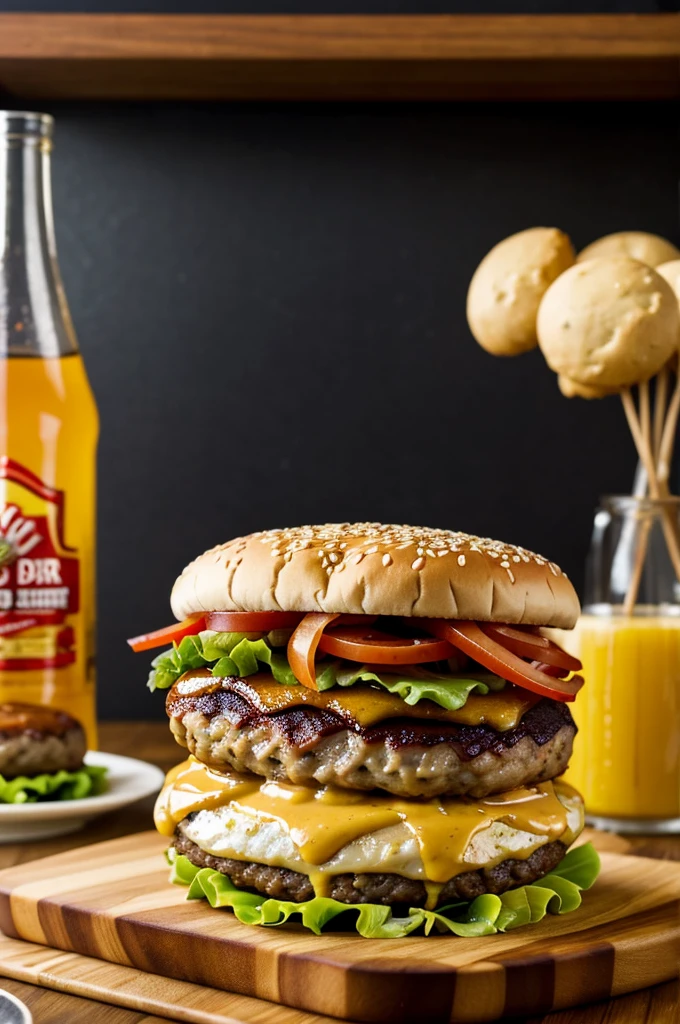 A luxurious burger，Multi-layer，There are valuable ingredients