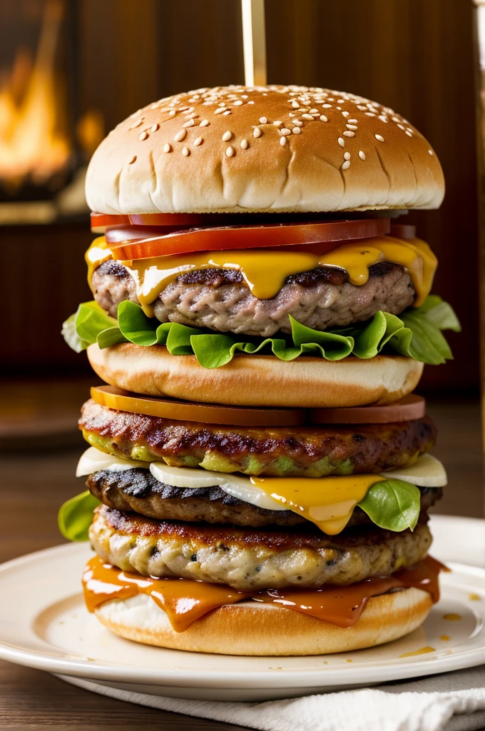 A luxurious burger，Multi-layer，There are valuable ingredients