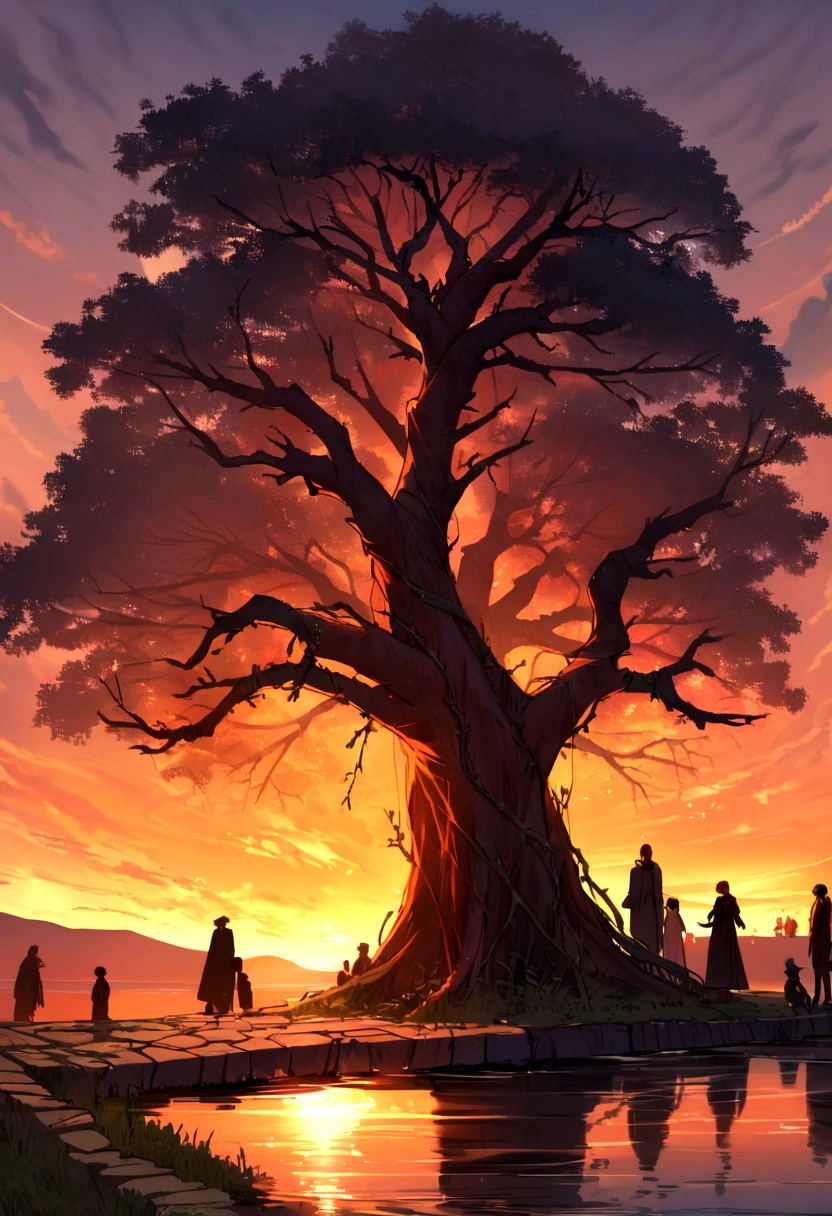 Withered vines, old trees, dark crows, small bridges and flowing water, people on the ancient road, westerly wind and thin horses, the sun sets, heartbroken people are at the end of the world