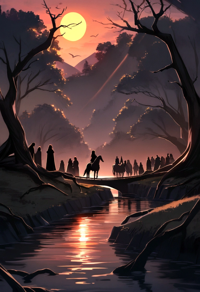 Withered vines, old trees, dark crows, small bridges and flowing water, people on the ancient road, westerly wind and thin horses, the sun sets, heartbroken people are at the end of the world