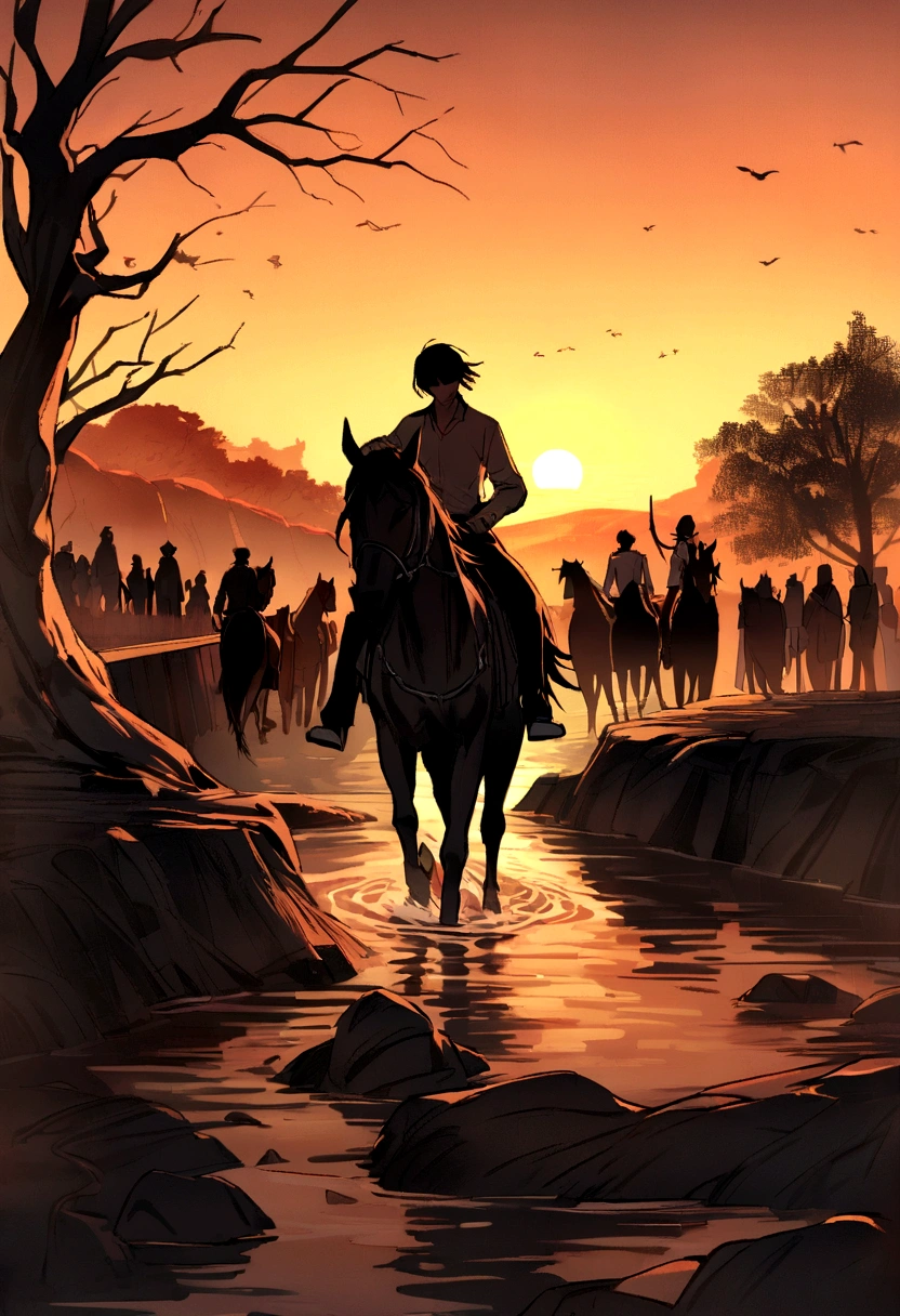 Withered vines, old trees, dark crows, small bridges and flowing water, people on the ancient road, westerly wind and thin horses, the sun sets, heartbroken people are at the end of the world