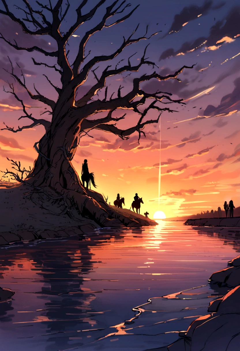 Withered vines, old trees, dark crows, small bridges and flowing water, people on the ancient road, westerly wind and thin horses, the sun sets, heartbroken people are at the end of the world