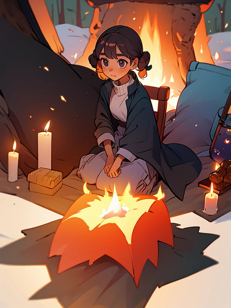 girl next to the fire at a picnic