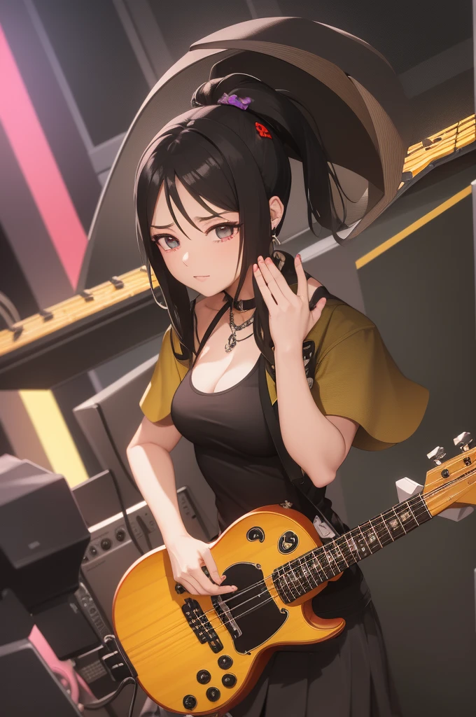 crie uma imagem baseada nessa descriçao: 🎵 Song Name: Blazing Hearts
🎵 Genre: K-pop
🎵 Tone: Energetic and Empowering
🎵 Instrument Selection: Synthesizer, Drums, Bass, Electric Guitar