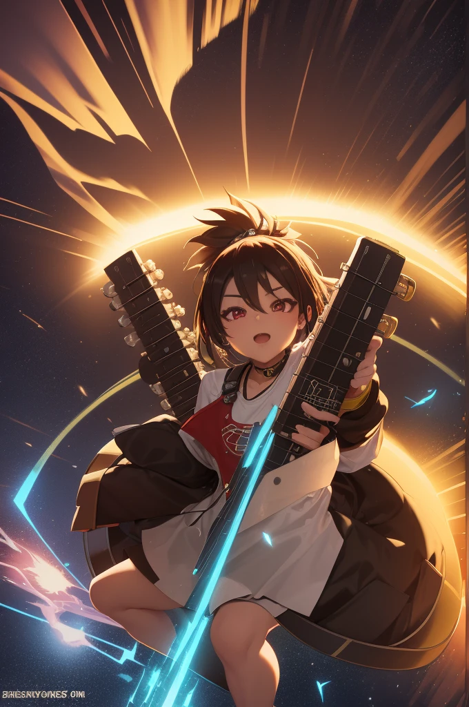 crie uma imagem baseada nessa descriçao: 🎵 Song Name: Blazing Hearts
🎵 Genre: K-pop
🎵 Tone: Energetic and Empowering
🎵 Instrument Selection: Synthesizer, Drums, Bass, Electric Guitar