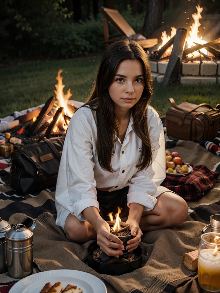 girl next to the fire at a picnic