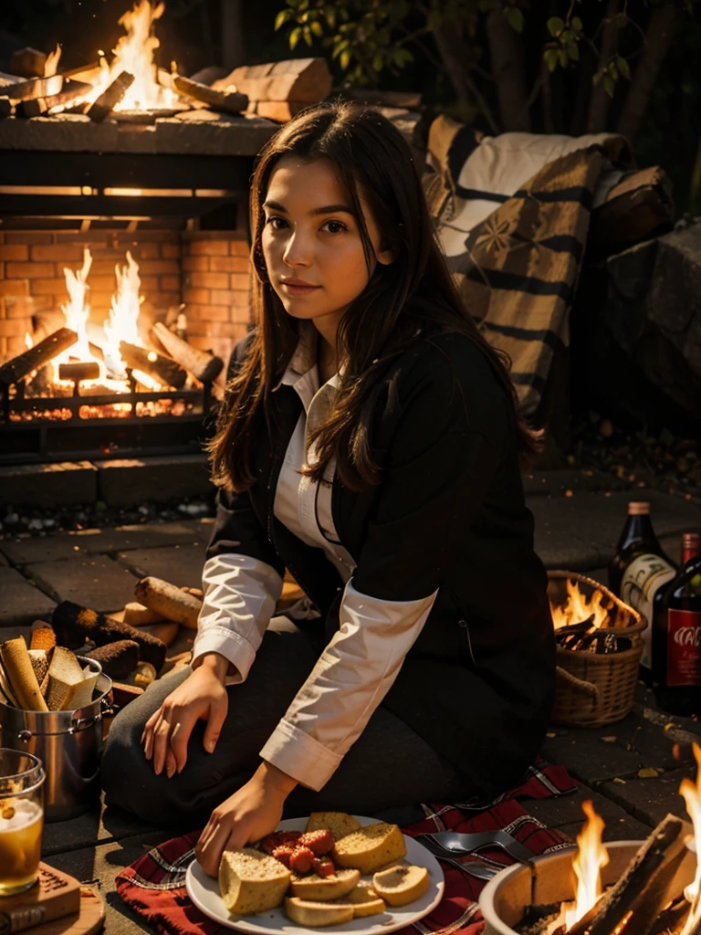 girl next to the fire at a picnic
