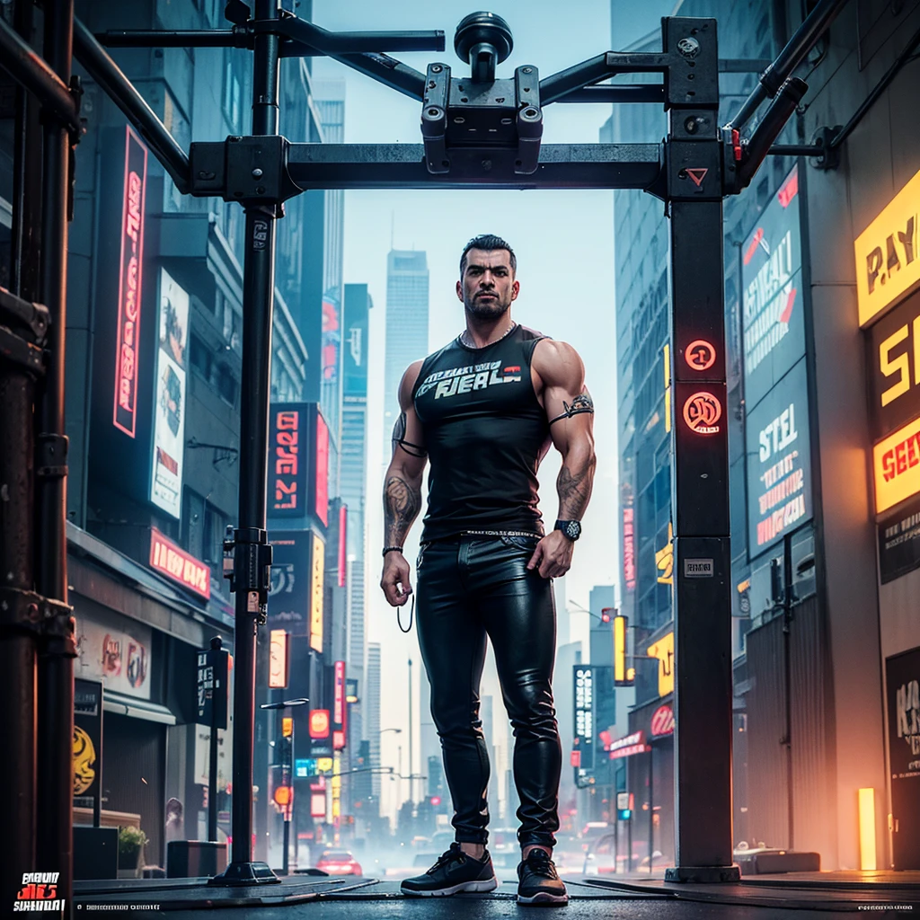 Barbell in the style of cyberpunk and GTA 6