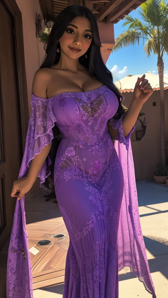 Isabella from encanto. busty, sexy. Purple dress. Hamaca