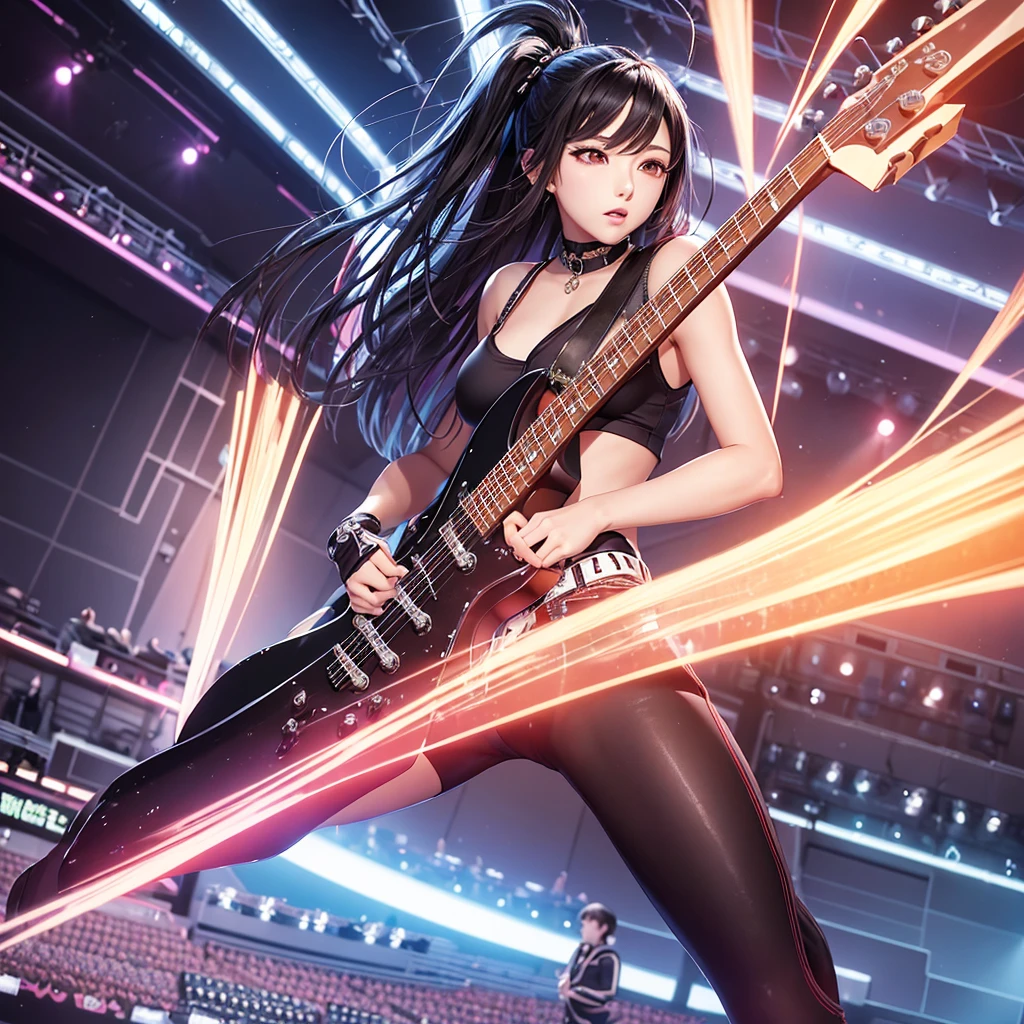 crie uma imagem baseada nessa descriçao: 🎵 Song Name: Blazing Hearts
🎵 Genre: K-pop
🎵 Tone: Energetic and Empowering
🎵 Instrument Selection: Synthesizer, Drums, Bass, Electric Guitar