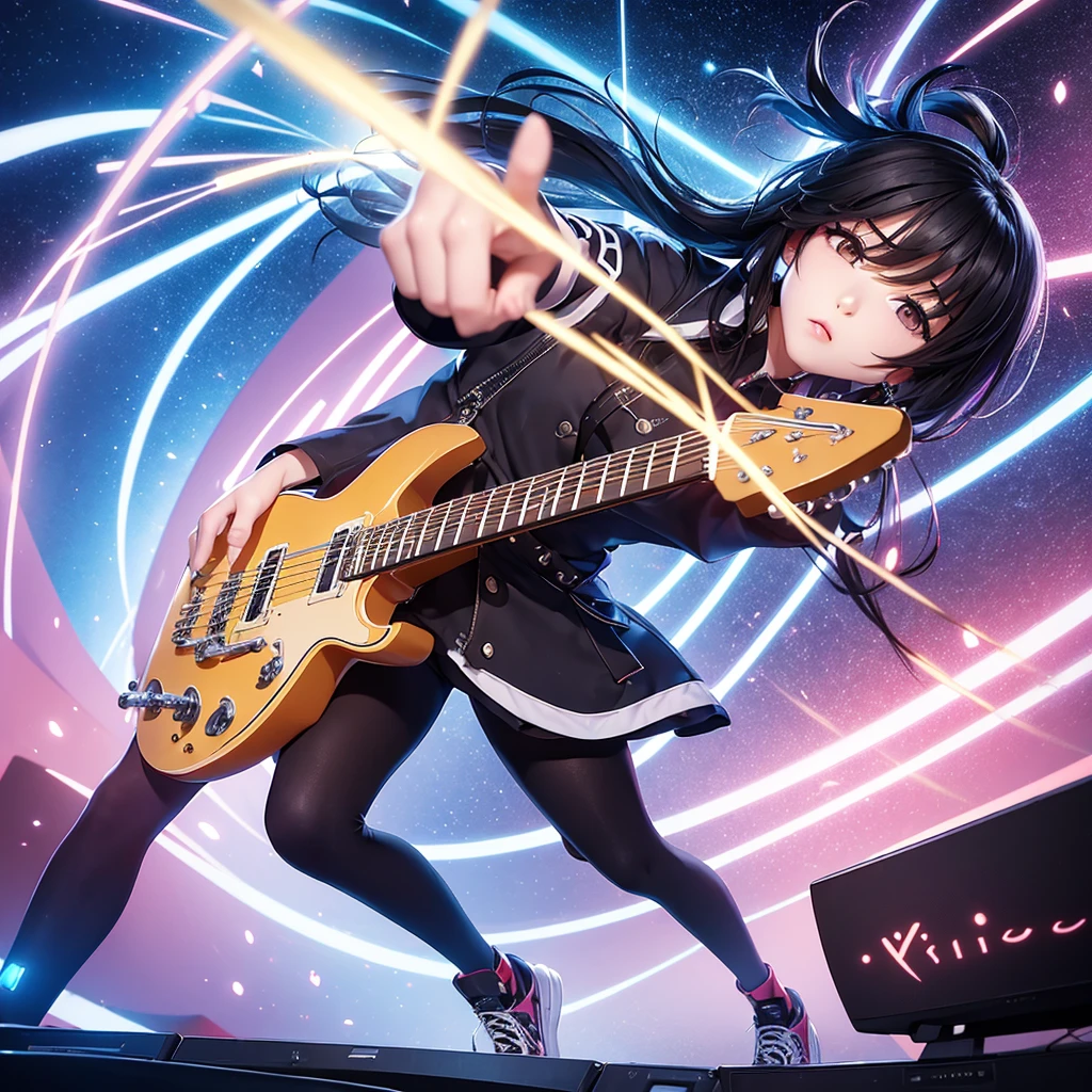 crie uma imagem baseada nessa descriçao: 🎵 Song Name: Blazing Hearts
🎵 Genre: K-pop
🎵 Tone: Energetic and Empowering
🎵 Instrument Selection: Synthesizer, Drums, Bass, Electric Guitar