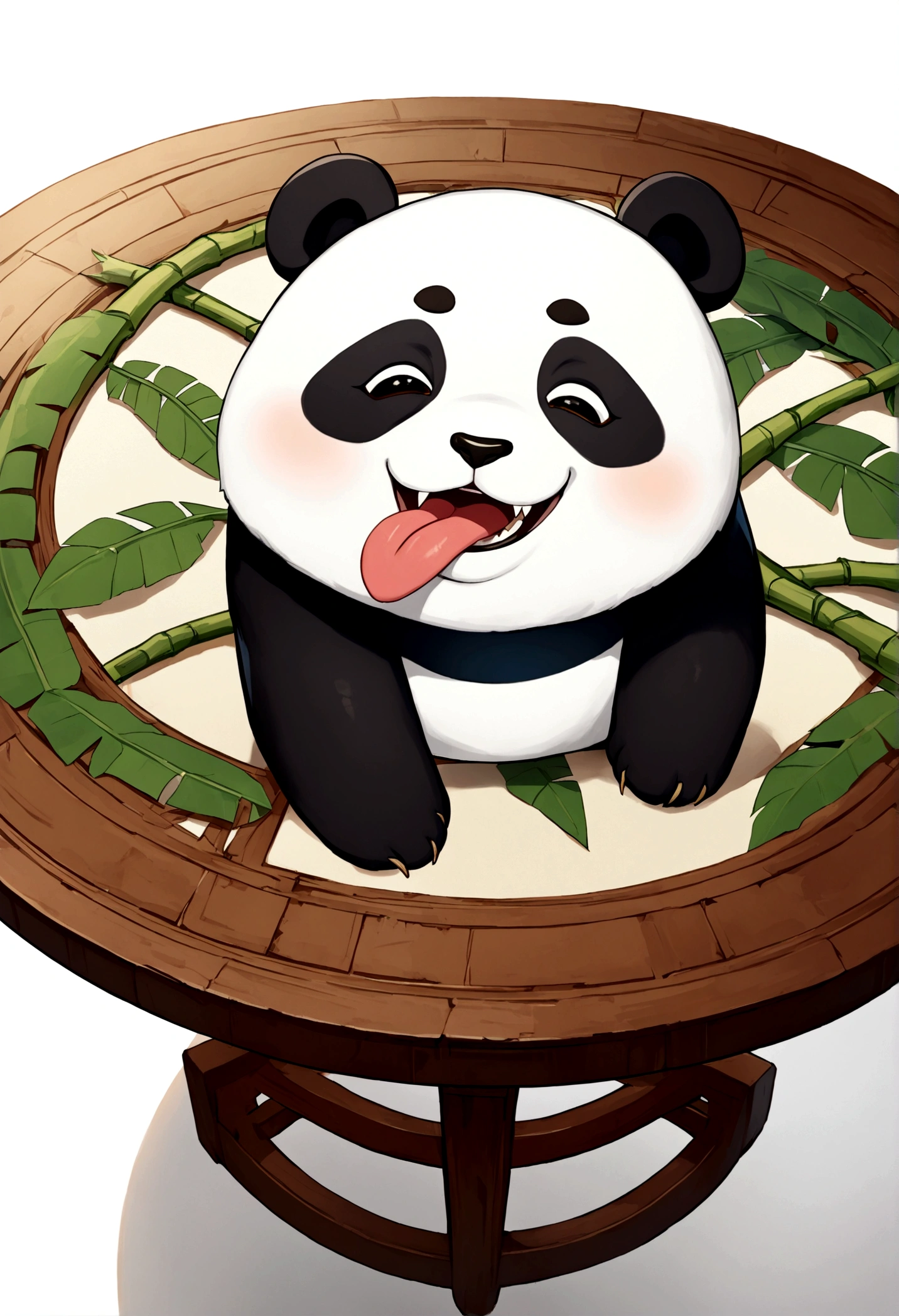 List of cute Chinese giant panda emojis,cartoon animals,A green bamboo leaf on the head,Hands on hips,Short legs,Round heart-shaped belly, (((Sad face, Excited face, Naughty tongue out face,Winking teasing face))) , (((Detailed panda animal portrait table, front view side view, three quarter view))) (((White background))),masterpiece,Extreme details,8K resolution,panoramic,Depth of Field