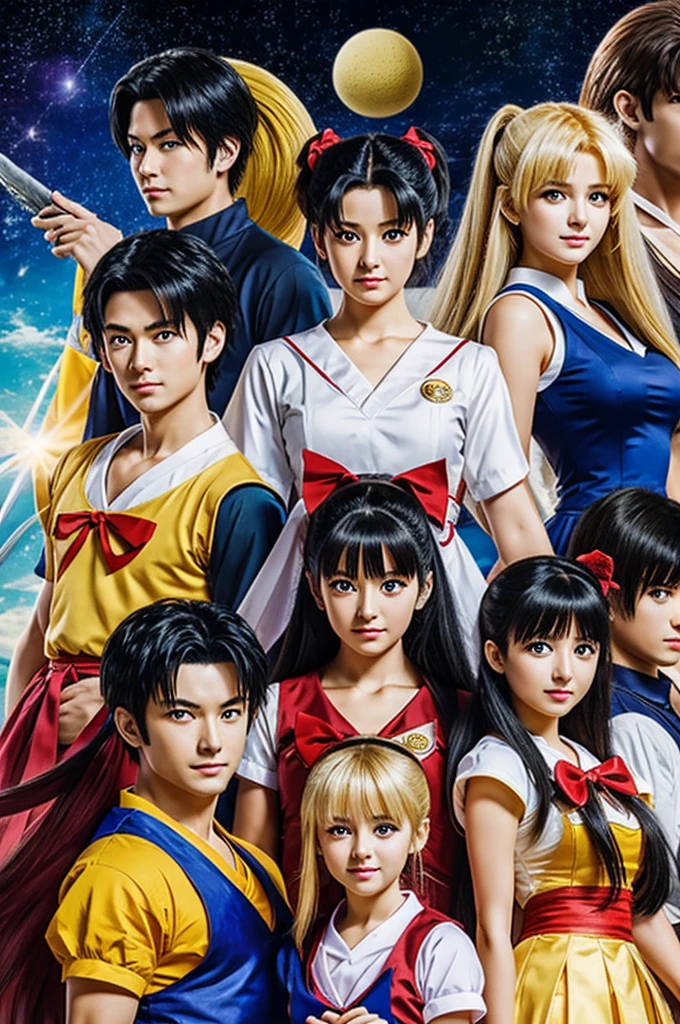Make a group picture of different high-end animes, dragon ball Sailor moon und inuyasha
