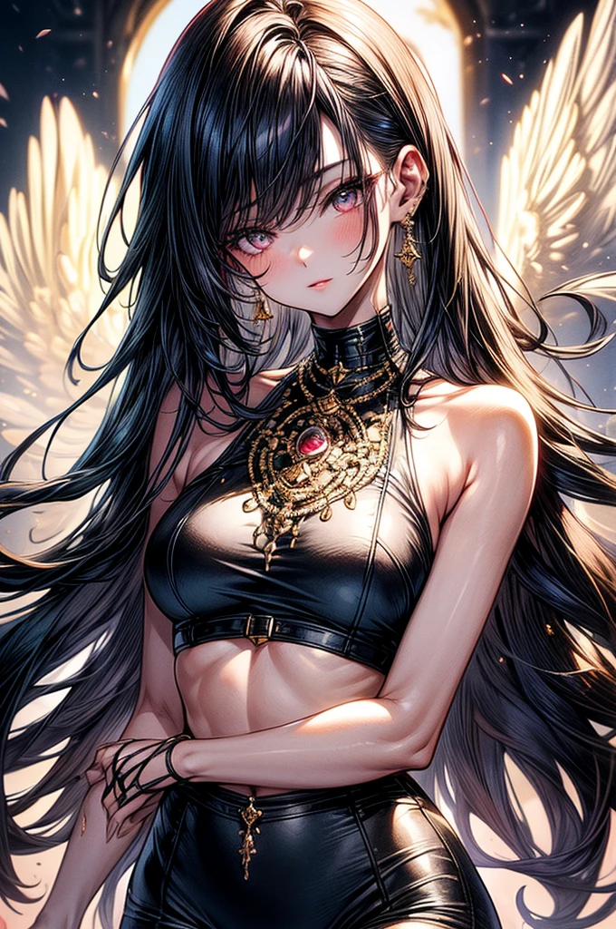 ((highest quality)),(ultra high resolution),(Super detailed),(detailed description),((best CG)),(best work of art),super precision art, great drawing art,(Art with precise details:1.5), (1 woman:1.5), beautiful and well-shaped face:1.5,(Beautiful skin with precise and detailed depiction:1.6),(Halter neck crop top, knee length gym shorts ),gorgeous, masterpiece, best quality, high-resolution, finely detailed, extremely detailed and beautiful, distinct-image, 1 girl, solo, sharp facial features, oval shaped face. cherry pink lips, lightly tanned white skin. velvet-colored eyes, C-cup breasts, tall height(175cm), slim yet chiseled body type, short shoulder length dark violet-black hair, small narrow waist, long and slender legs, curvy wide hips, elegant gothic courtyard setting
