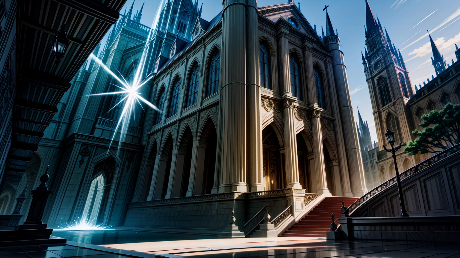 Academy of magic in a fantasy world, cinematic lighting volumetric lighting