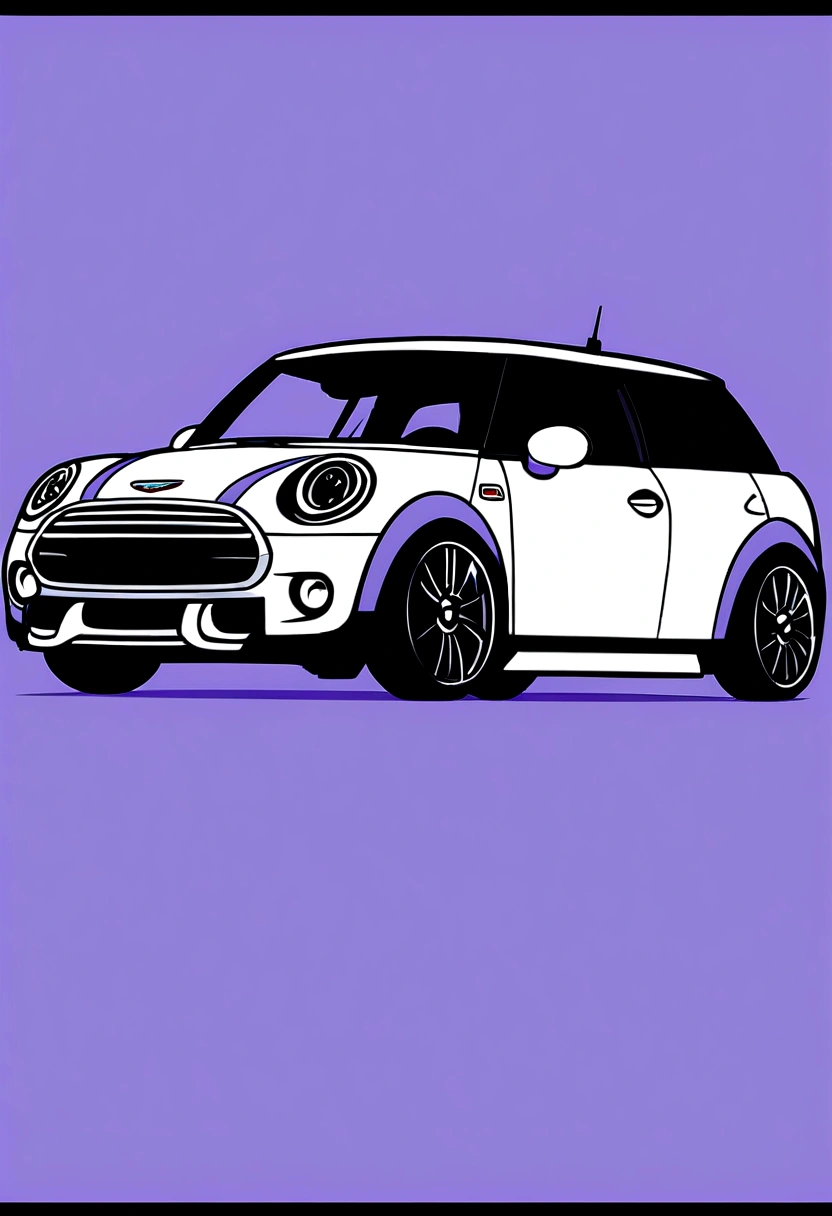 The previous Mini Cooper is the same as the real thing., Smooth blue-purple and white lines, Vector style