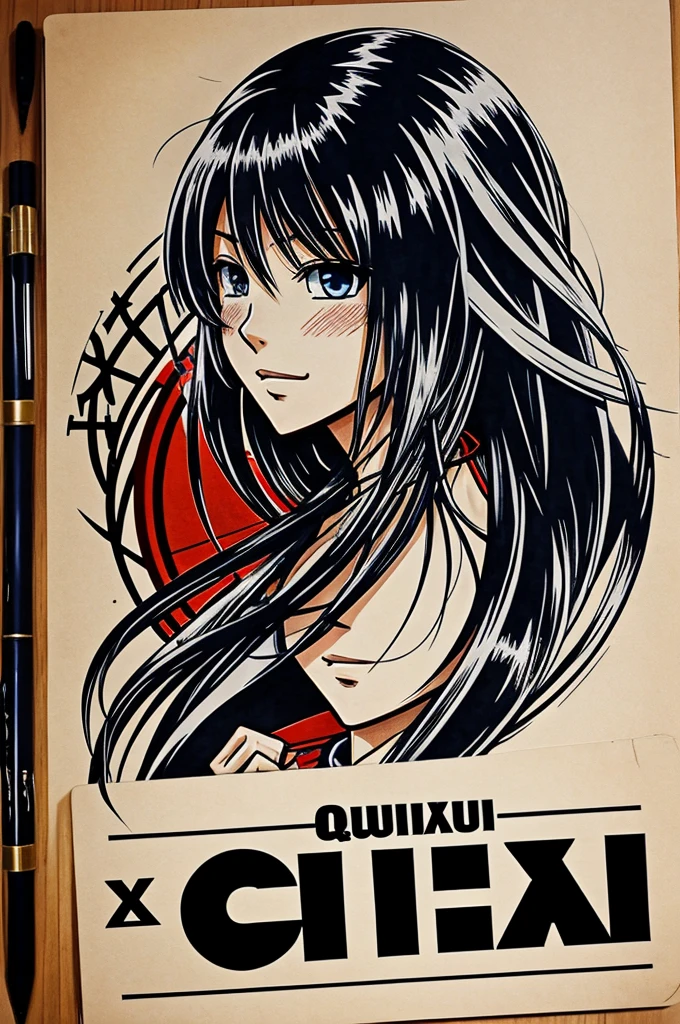 An anime drawing of a sign with the name Xenc Quixpu
