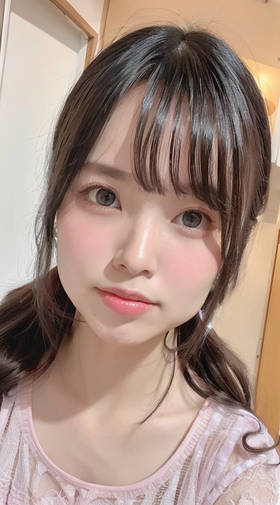 1 female、Highest quality、Ultra-high resolution、(Realistic:1.4)、blush、cute、(Detailed face)、Laughter、Looking into the camera、Inside the room、Black underwear、Huge 、Accentuate your breasts、Large Breasts、Shortcutole in the eye、Face close-up、Married women