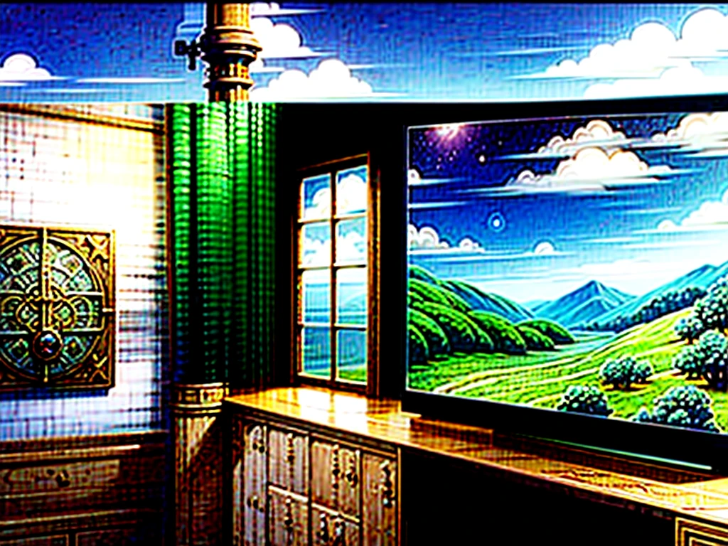 DVD screengrab from studio ghibli movie, beautiful steampunk observatory, clouds on blue sky, designed by Hayao Miyazaki, retro anime