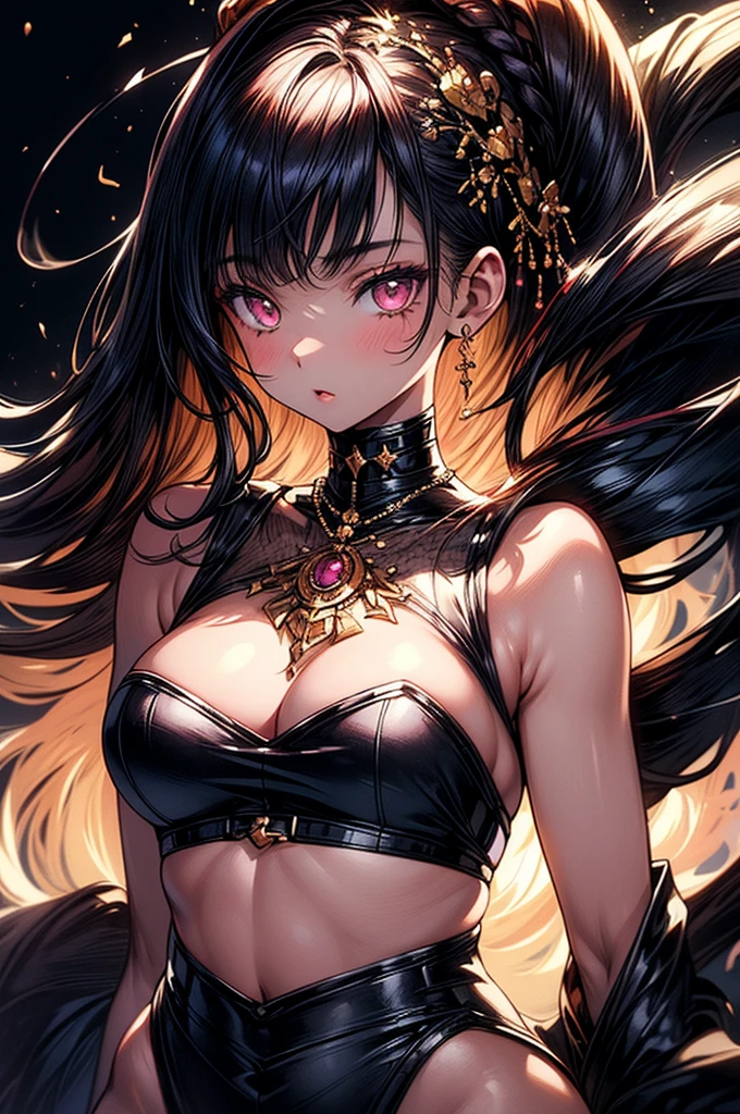((highest quality)),(ultra high resolution),(Super detailed),(detailed description),((best CG)),(best work of art),super precision art, great drawing art,(Art with precise details:1.5), (ung girl:1.5), beautiful and well-shaped face:1.5,(Beautiful skin with precise and detailed depiction:1.6),(sleeveless halter neck crop top, knee length gym shorts ),gorgeous, masterpiece, best quality, high-resolution, finely detailed, extremely detailed and beautiful, distinct-image, 1 girl, 16 year old teen, solo, sharp facial features, oval shaped face. cherry pink lips, lightly tanned white skin. velvet-colored eyes, C-cup breasts, tall height(175cm), slim yet chiseled body type, short shoulder length dark violet-black hair, small narrow waist, long and slender legs, curvy wide hips, elegant gothic courtyard setting