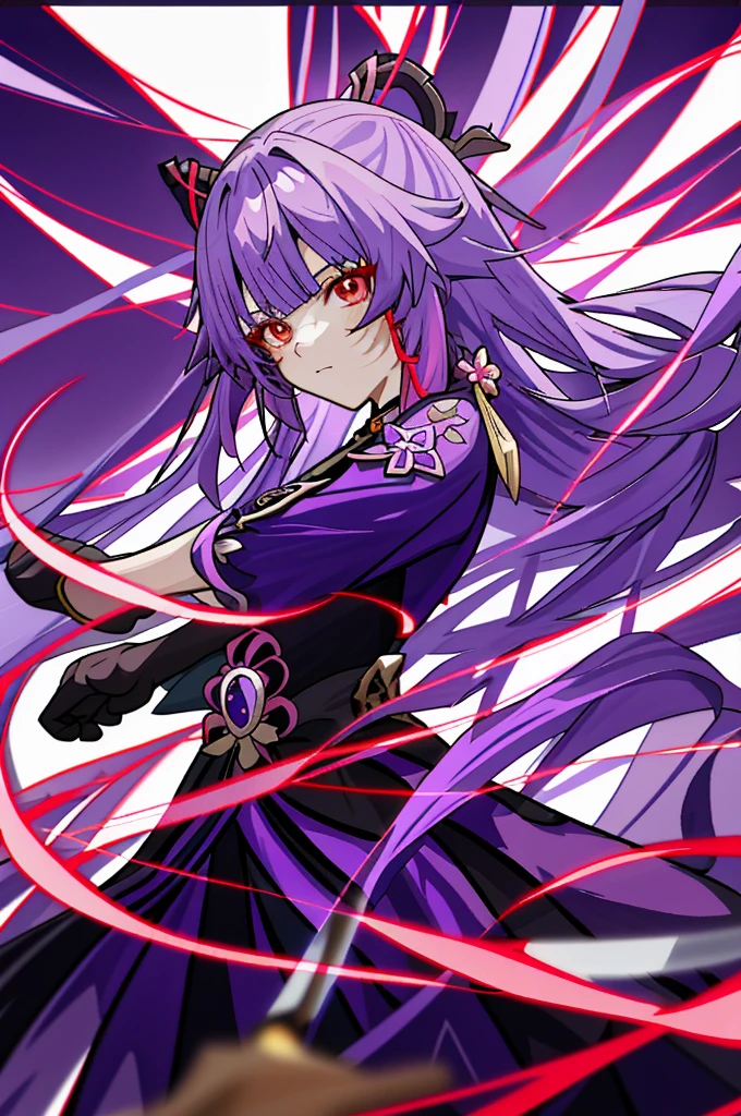 Anime girl with long purple hair and purple dress holding a knife., a character portrait inspired by Pu Hua, pixiv, what is?, keqing from genshin impact, ayaka genshin impact, zhongli from genshin impact, genshin, ayaka game genshin impact, genshin impact character, beautiful anime cat girl, genshin impact
