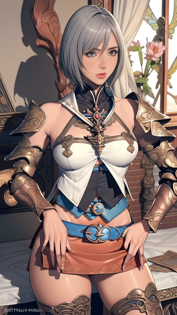 {{{nsfw:1.5}}},{Highest quality}, {Very beautiful}, {Super detailed}, {The best An illustration}, masterpiece,(((Skirt flip:1.5))),((Showing off her butterfly micro panties)),((Holy Knight)), ((Red copper armor))、((((Extremely detailed and intricately decorated armor:1.1)))),Red Cowboy Shot,smooth udder、big 、(Golden Ratio,Tabletop, Highest quality, Highest quality, Official Art, beautifully、beautiful:1.2), Very detailed, colorful,Best details,An illustration, Great scene, (Adult,19 years old,One Girl, alone, Final Fantasy 12,Asheria:1.5, Asheria:1.5, Asheria:1.5, short hair, short hair,Bobcut,Silver Hair:1.2,Asheria Costume:1.5, Asheria Costume:1.5, mini skirt,Knee socks, Thighs Thighs Thighs Thighs, gem, Blue Belt,Belt number 1),Course of action, A look of contempt ,