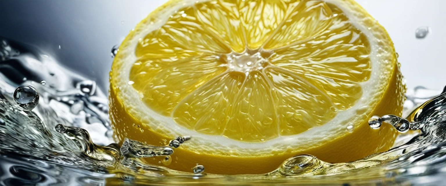 In a clear glass with water droplets floating in it、Lemon squash